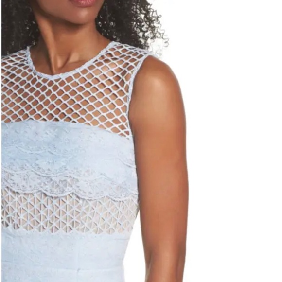 BRONX BANCO Sky Blue Nude SIENNA Tired Ruffle Lace Keyhole Midi Dress US 4 UK 8 - Picture 5 of 6